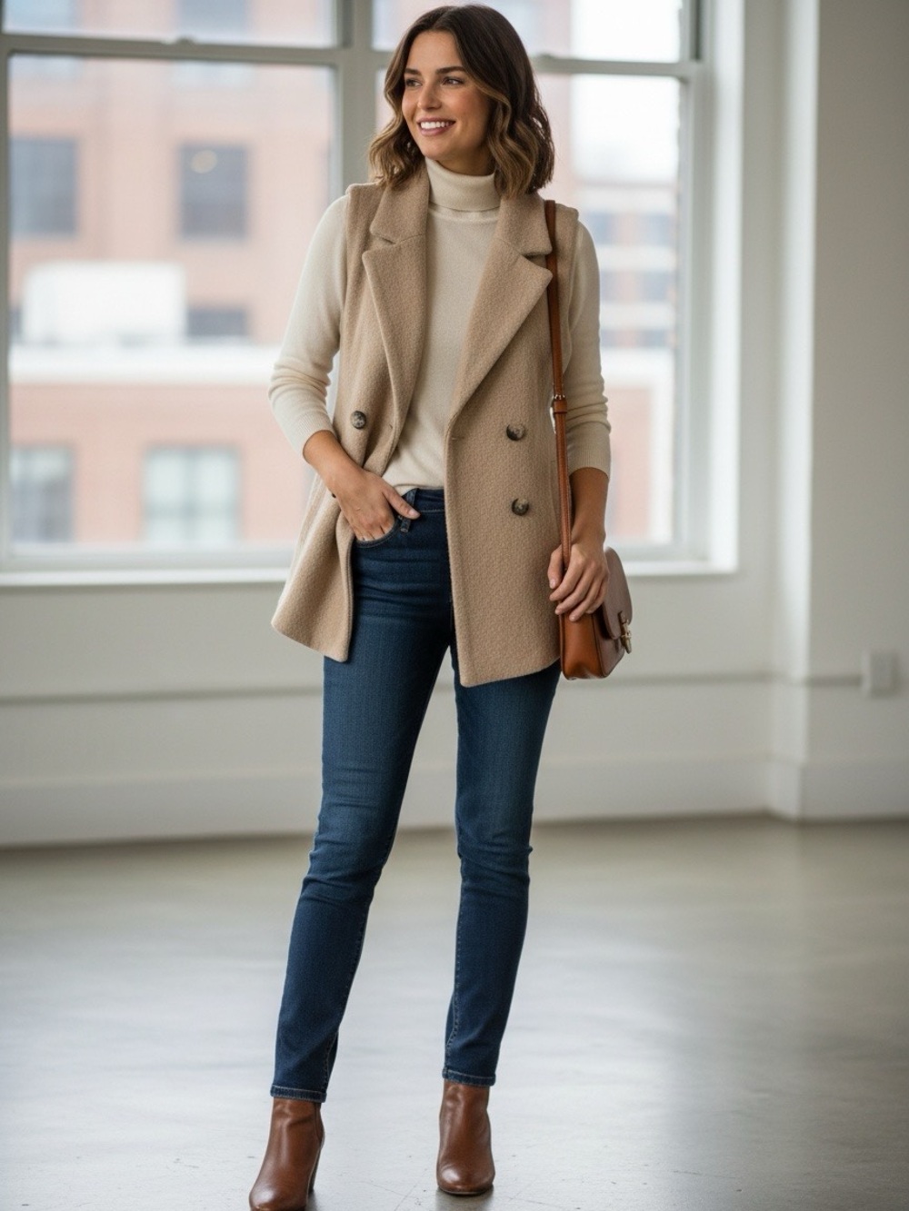 Tahari Wool Vest – Women’s XS – Soft Beige/Tan